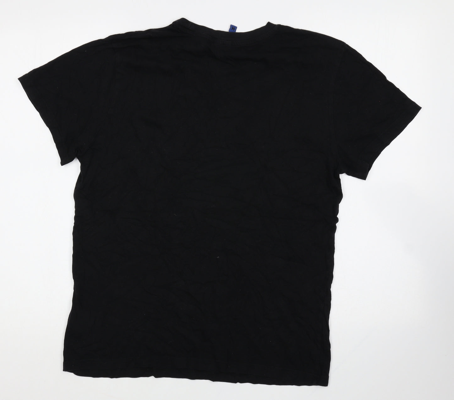 H&M Mens Black Cotton T-Shirt Size S Round Neck