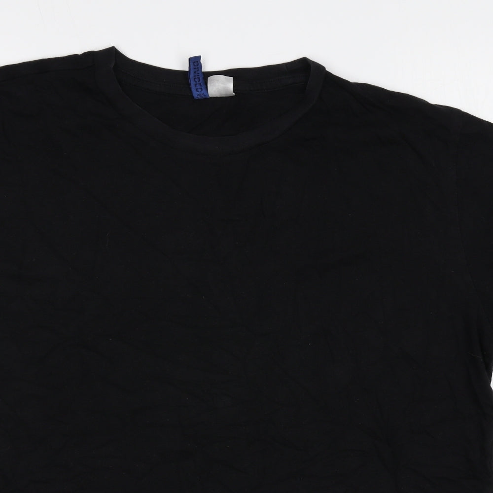 H&M Mens Black Cotton T-Shirt Size S Round Neck