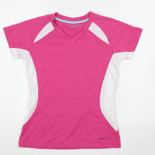 Technicals Womens Pink Viscose Basic T-Shirt Size 10 V-Neck Pullover