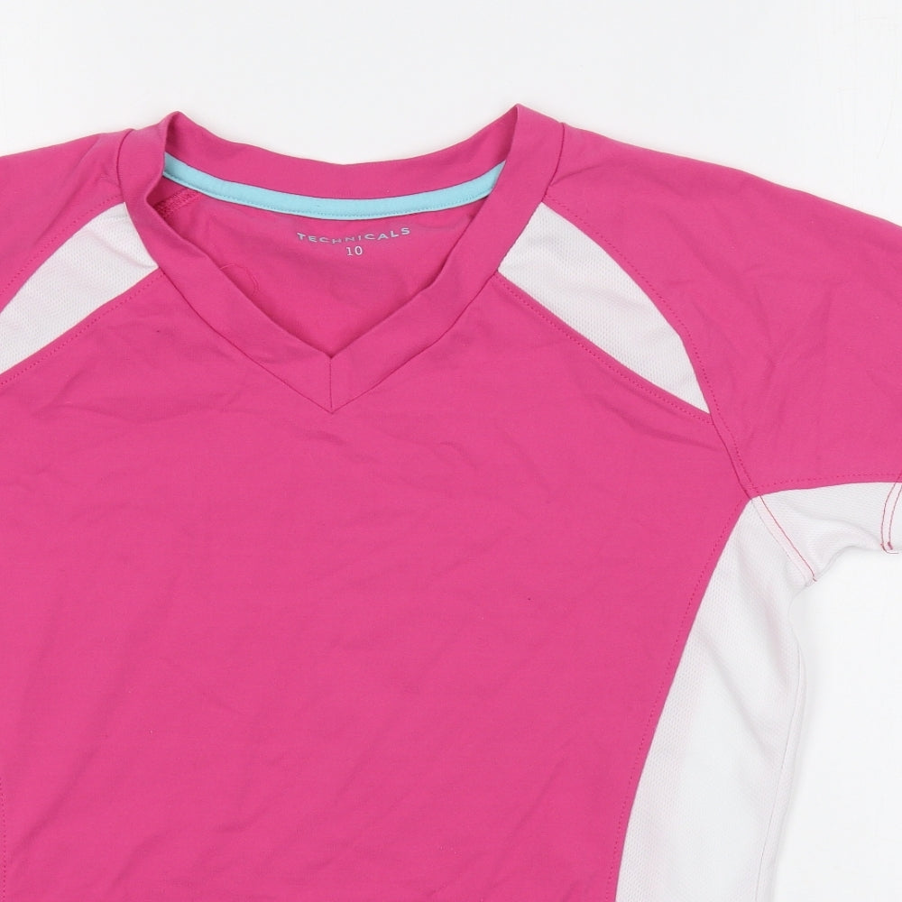 Technicals Womens Pink Viscose Basic T-Shirt Size 10 V-Neck Pullover