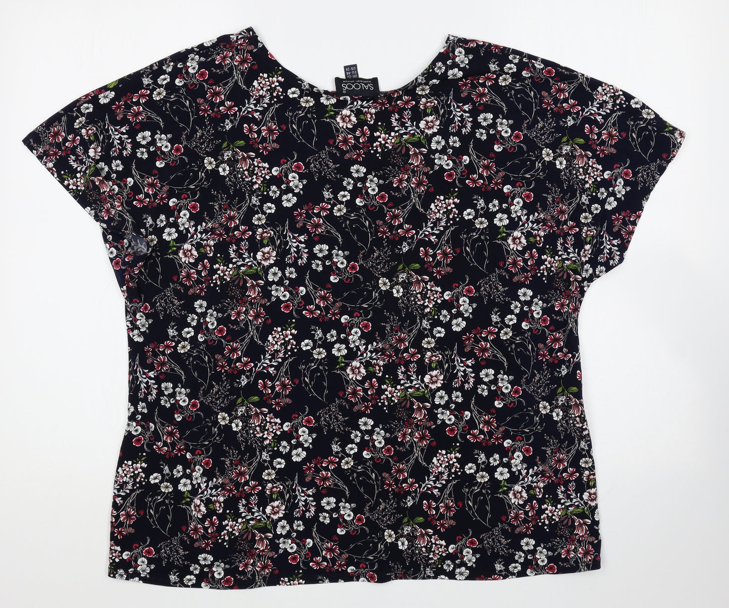 Saloos Womens Blue Floral Polyester Basic T-Shirt Size 22 Round Neck