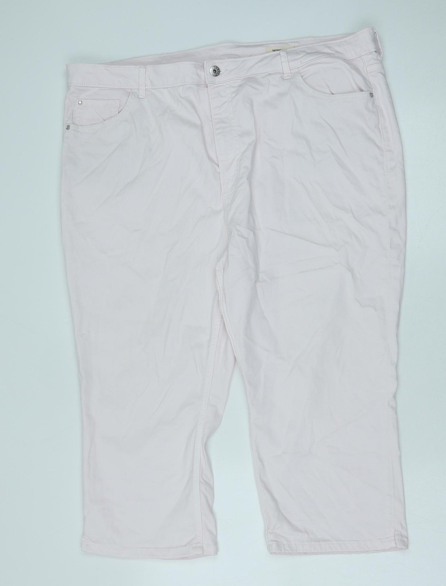Marks and Spencer Womens Pink Cotton Cropped Jeans Size 24 Regular Button