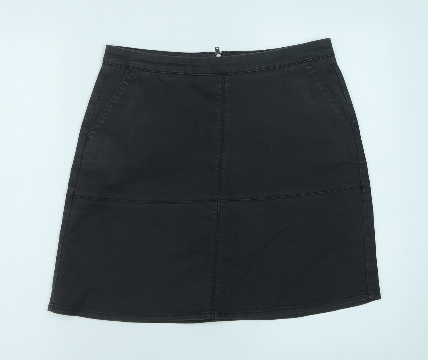 NEXT Womens Black Cotton A-Line Skirt Size 12 Zip