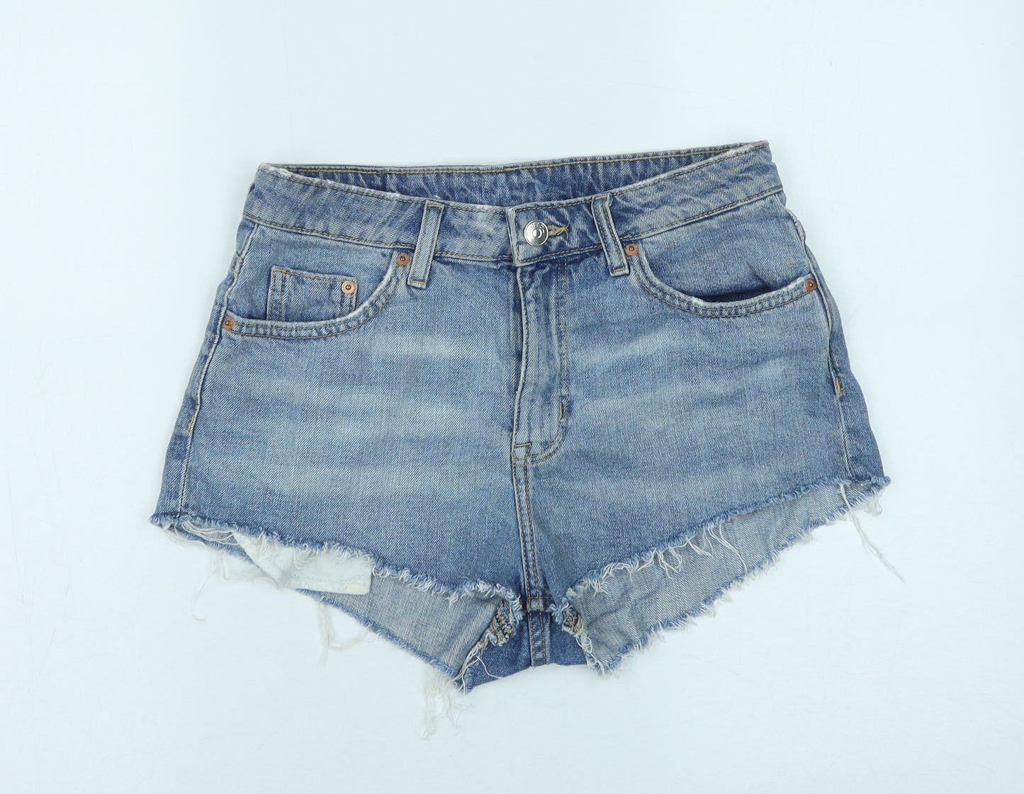 H&M Womens Blue Cotton Cut-Off Shorts Size 10 Regular Zip