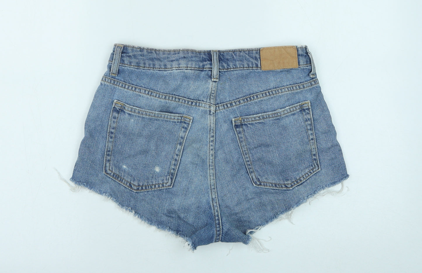 H&M Womens Blue Cotton Cut-Off Shorts Size 10 Regular Zip