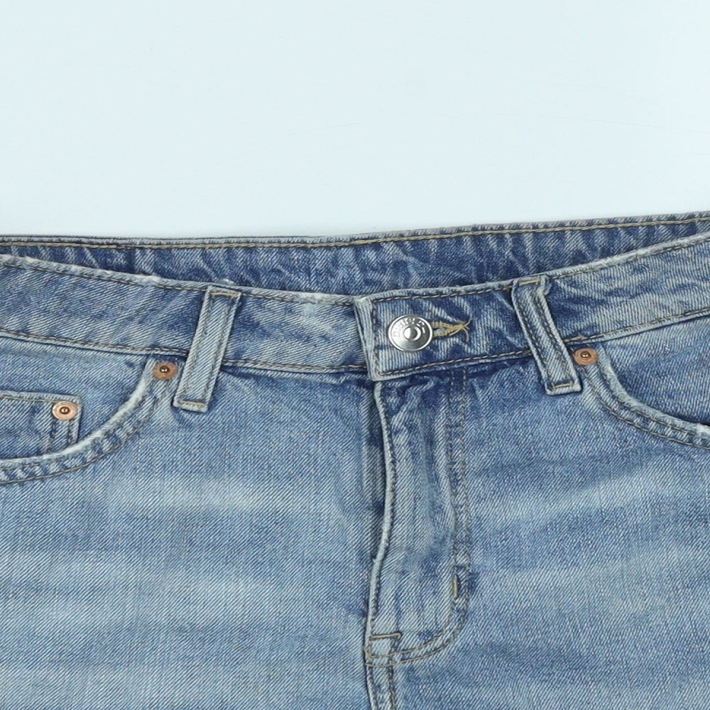 H&M Womens Blue Cotton Cut-Off Shorts Size 10 Regular Zip