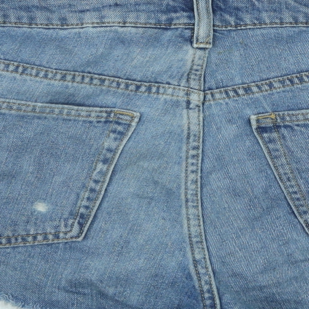H&M Womens Blue Cotton Cut-Off Shorts Size 10 Regular Zip