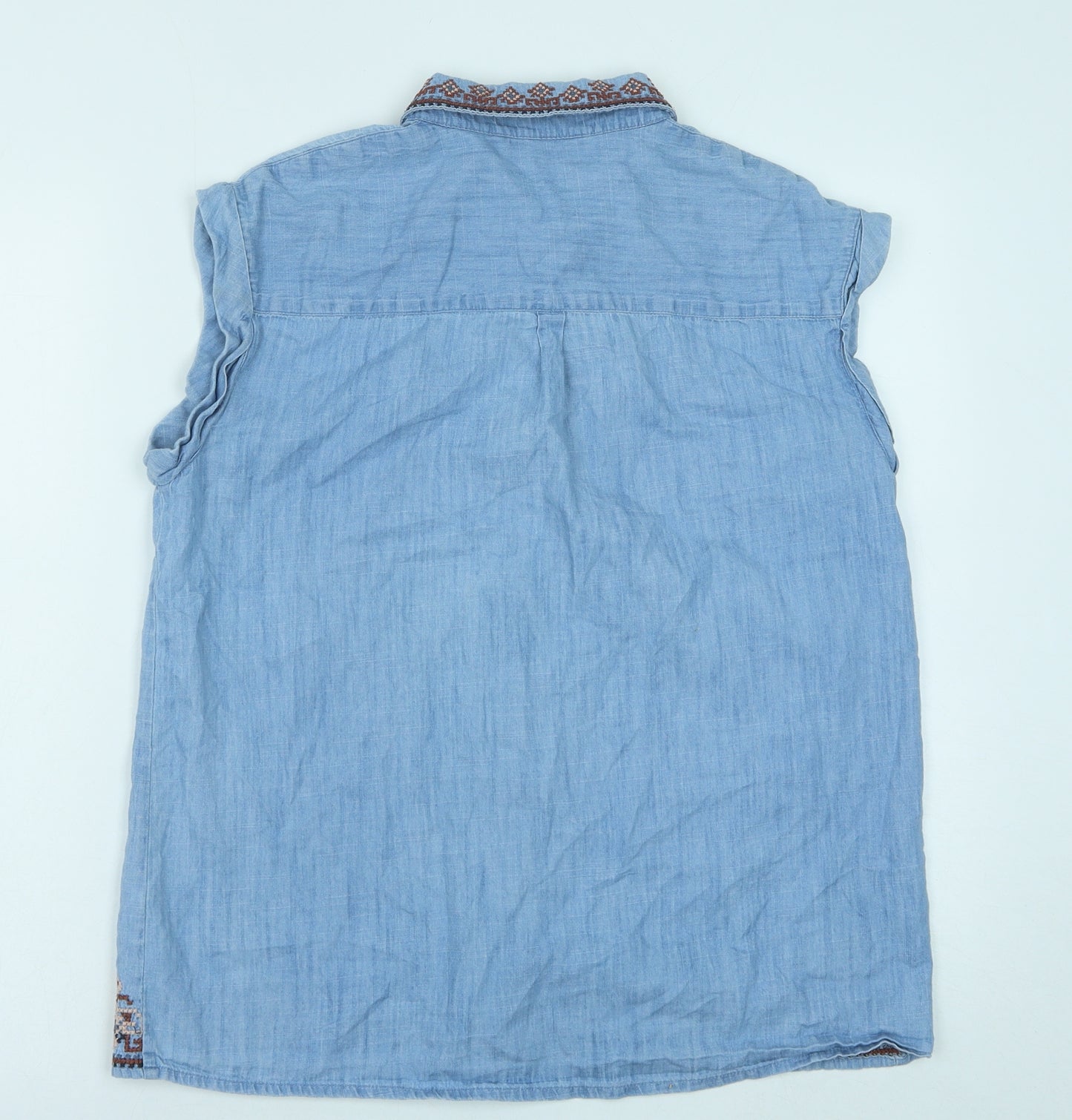 TU Womens Blue Cotton Basic Button-Up Size 10 Collared