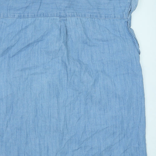 TU Womens Blue Cotton Basic Button-Up Size 10 Collared