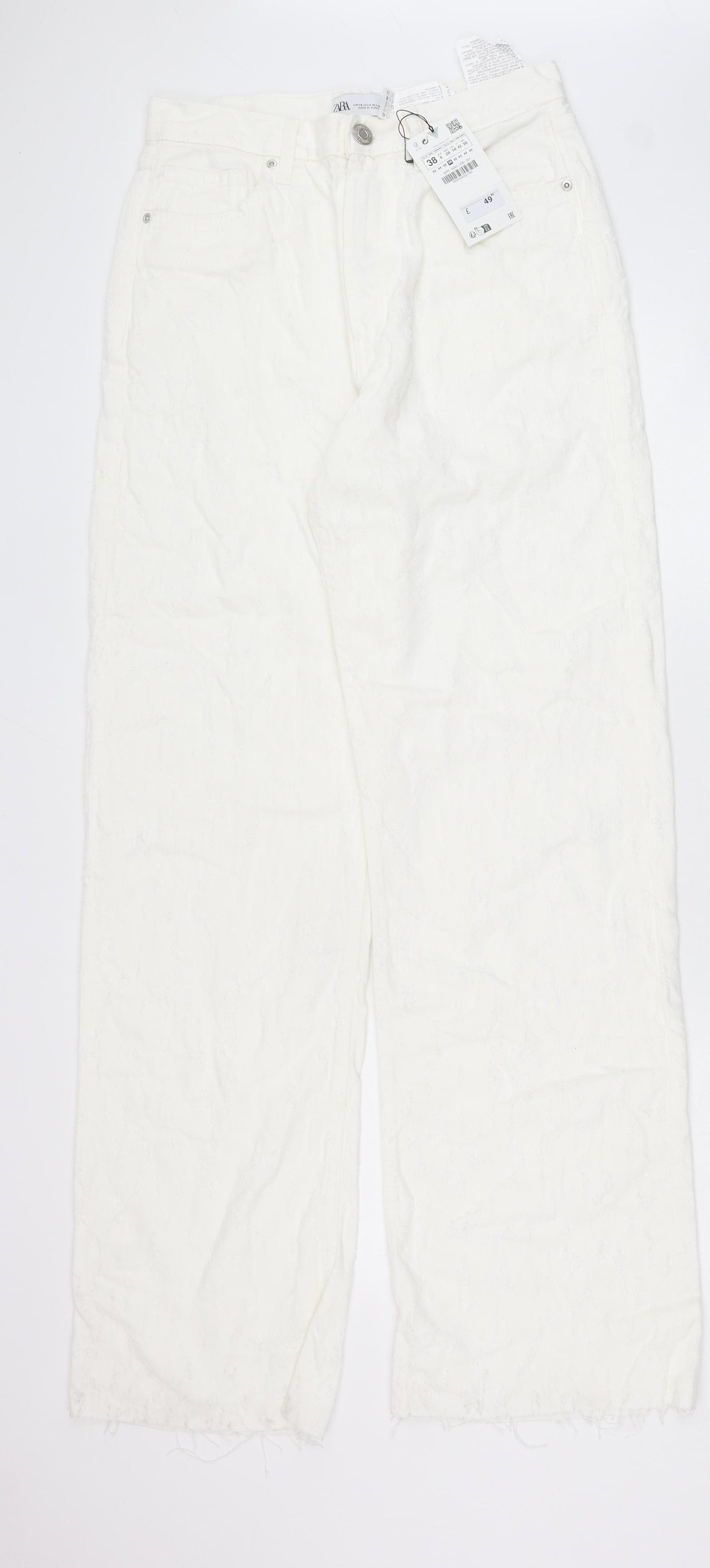 Zara Womens White Cotton Straight Jeans Size 8 Regular Button