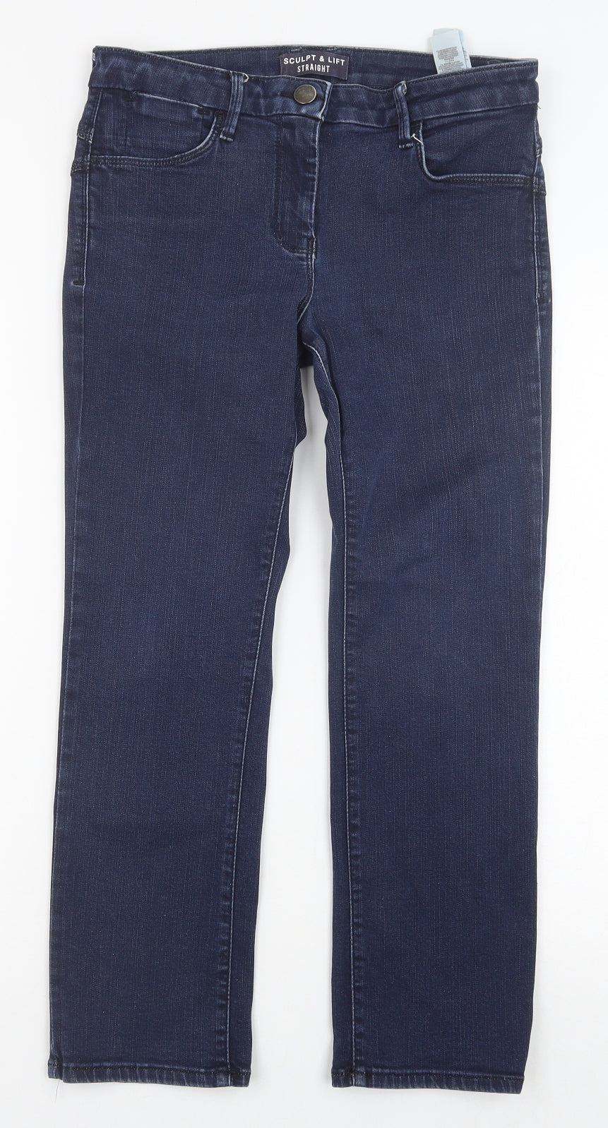 Marks and Spencer Womens Blue Cotton Straight Jeans Size 12 Regular Button