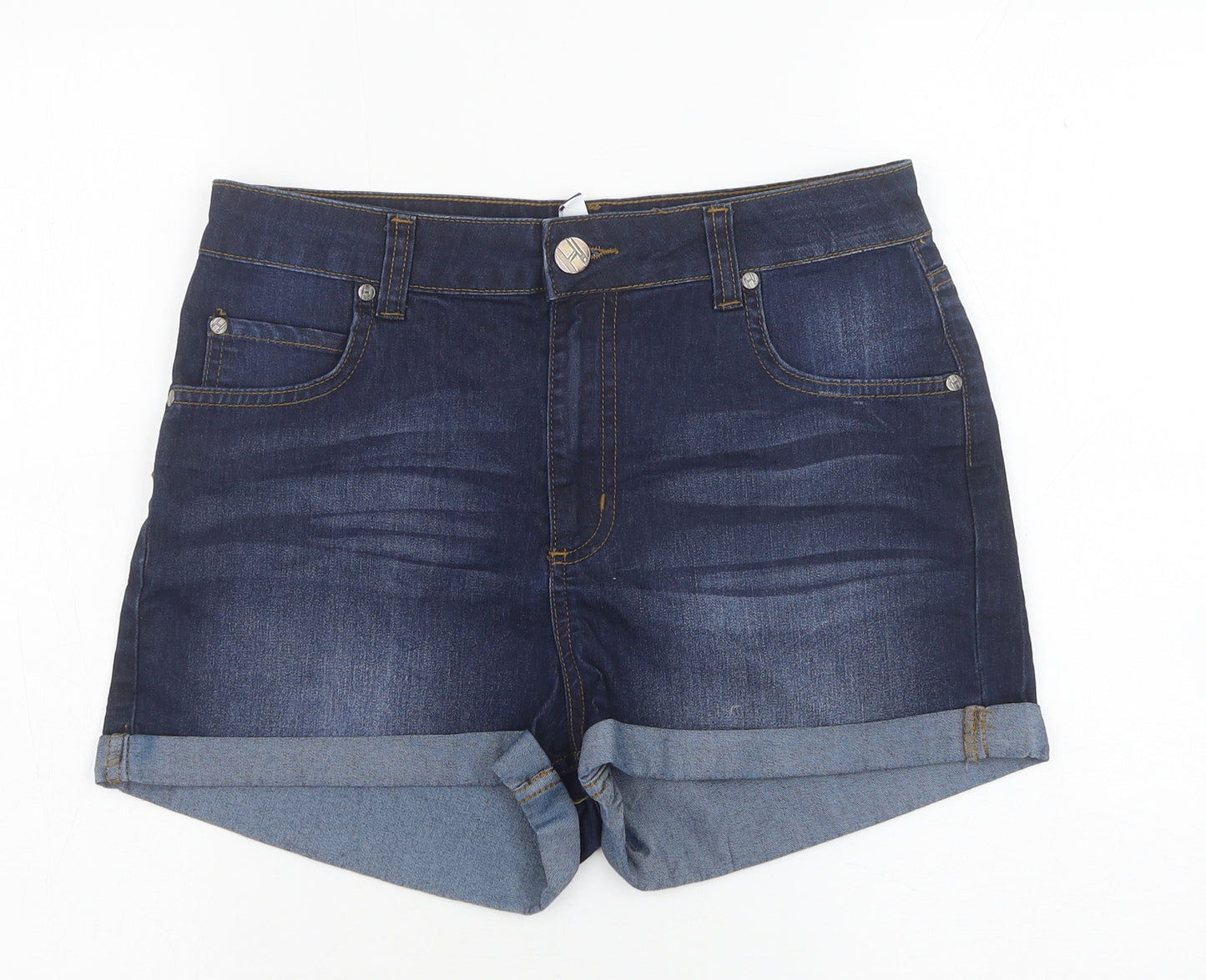 Debenhams Womens Blue Cotton Boyfriend Shorts Size 14 Regular Button