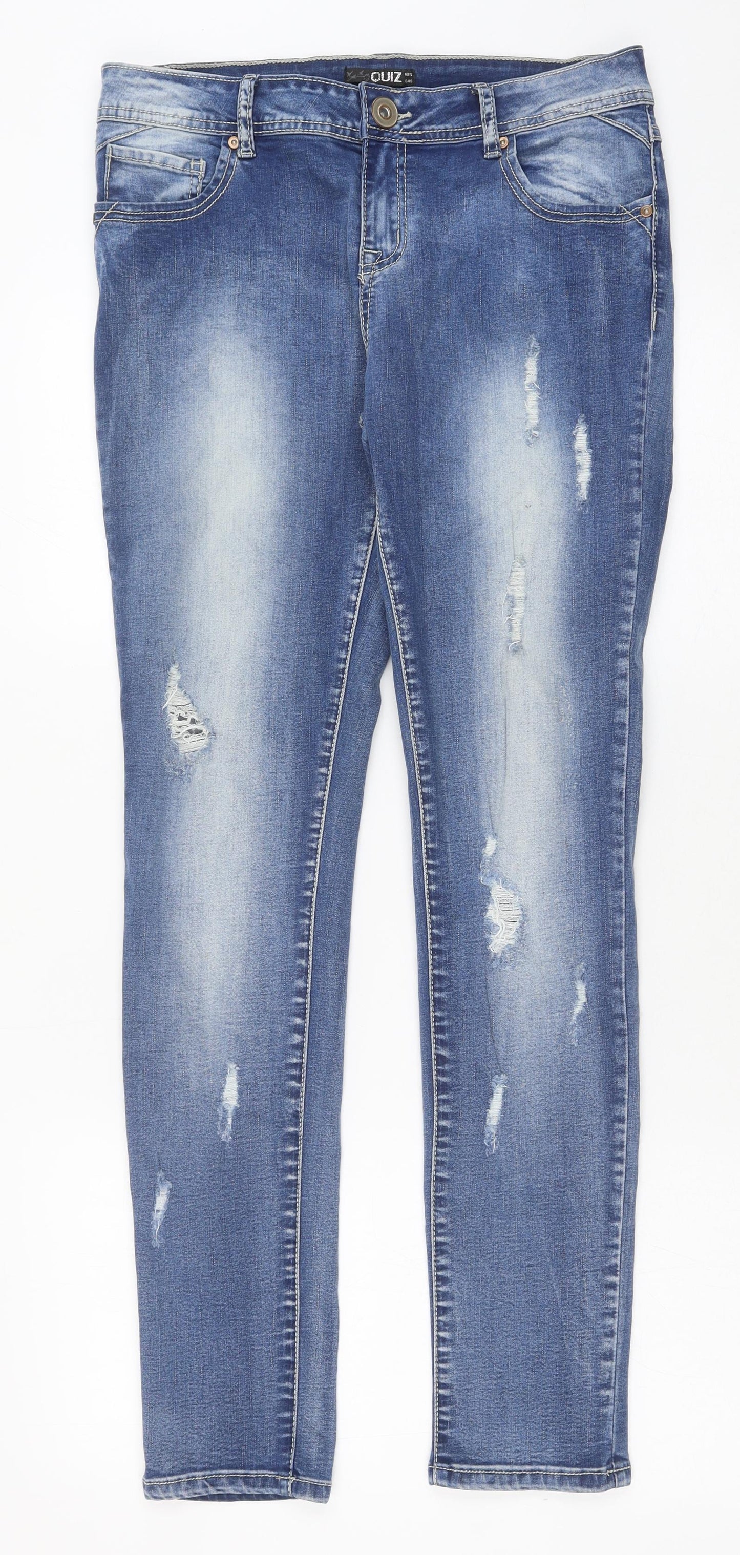 Quiz Womens Blue Cotton Skinny Jeans Size 12 Regular Button