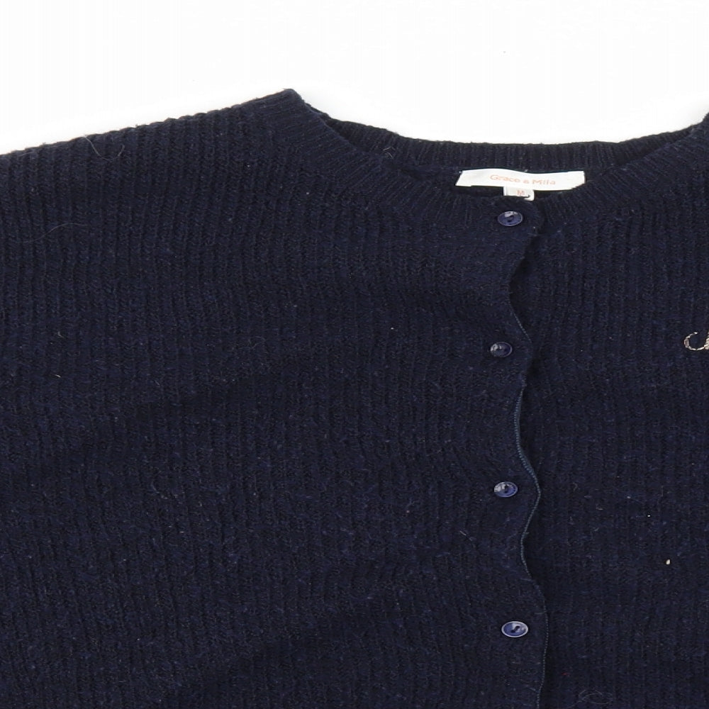 Grace & Mila Womens Blue Round Neck Polyester Cardigan Jumper Size M