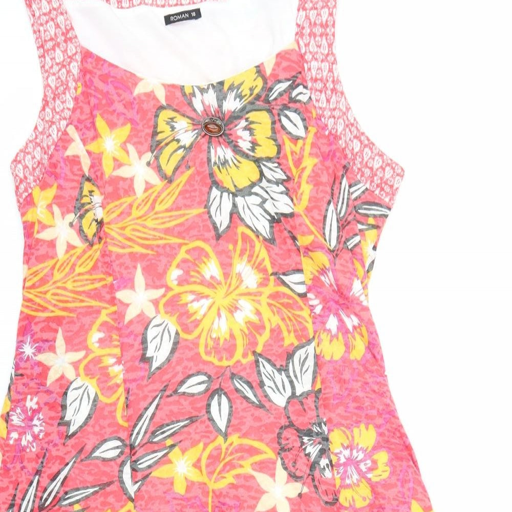Roman Womens Red Floral Polyester A-Line Size 18 Boat Neck Pullover