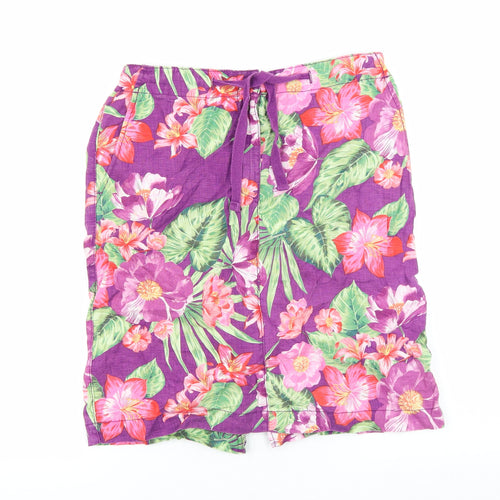 Marks and Spencer Womens Purple Floral Cotton Straight & Pencil Skirt Size 8 Zip