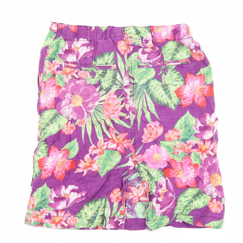 Marks and Spencer Womens Purple Floral Cotton Straight & Pencil Skirt Size 8 Zip