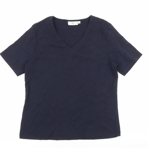 CC Womens Blue 100% Cotton Basic T-Shirt Size M V-Neck