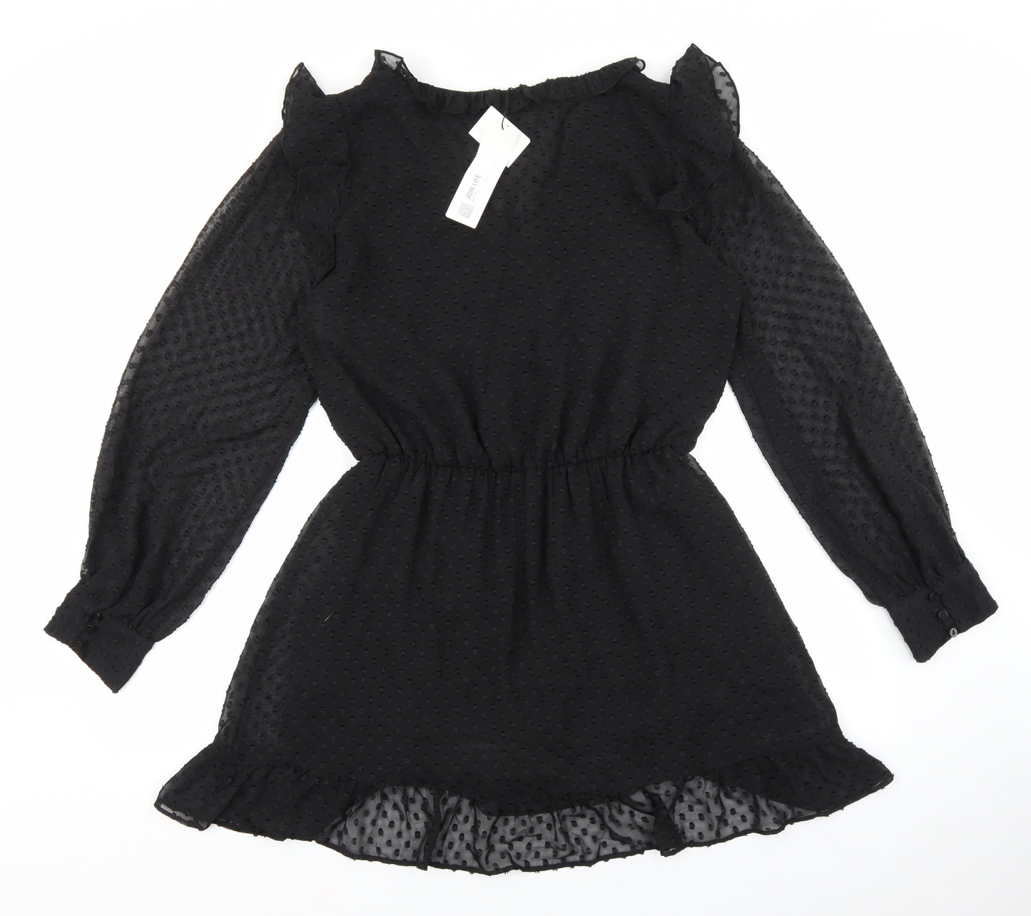 Zara Womens Black Polyester Fit & Flare Size L V-Neck Button
