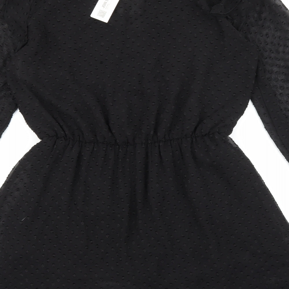 Zara Womens Black Polyester Fit & Flare Size L V-Neck Button