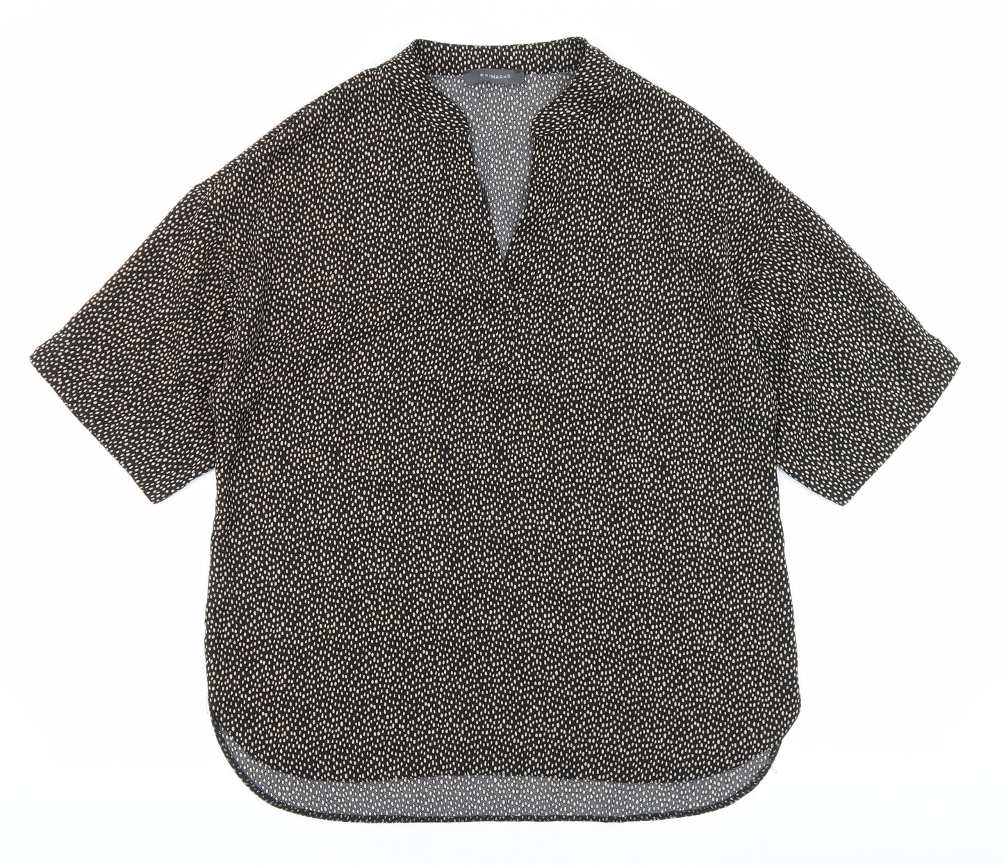 Primark Womens Black Geometric Polyester Basic Blouse Size 12 V-Neck