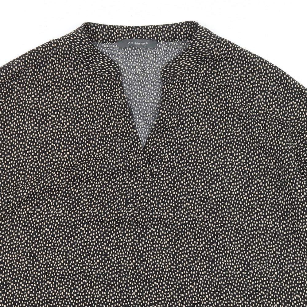 Primark Womens Black Geometric Polyester Basic Blouse Size 12 V-Neck