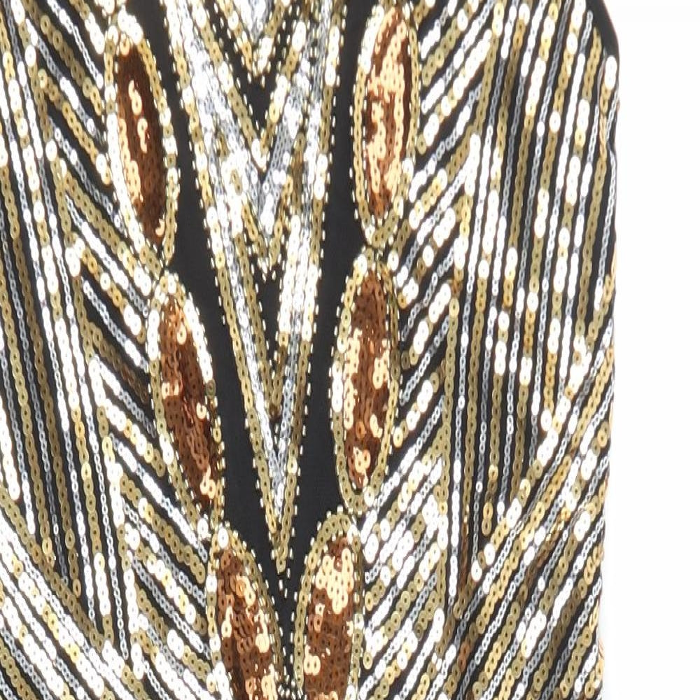 Pretty Guide Womens Black Geometric Polyester Shift Size XS V-Neck Zip