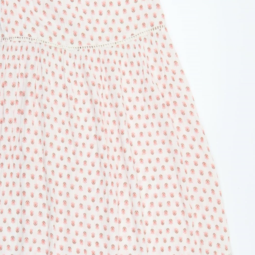 Marks and Spencer Womens Pink Floral 100% Cotton A-Line Size 14 V-Neck Pullover