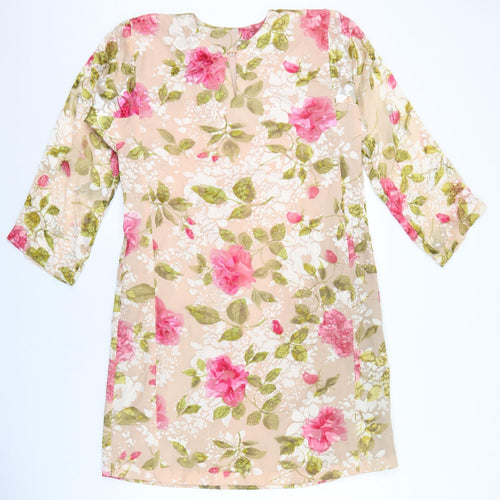 Preworn Womens Pink Floral Polyester Shift Size M Round Neck Pullover