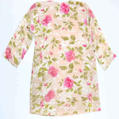 Preworn Womens Pink Floral Polyester Shift Size M Round Neck Pullover