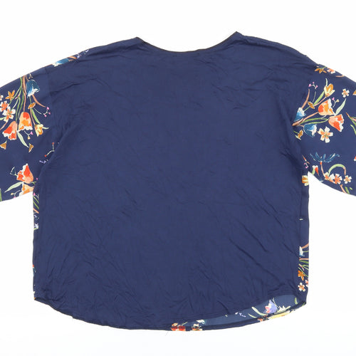 Mango Womens Blue Polyester Basic Blouse Size S Round Neck