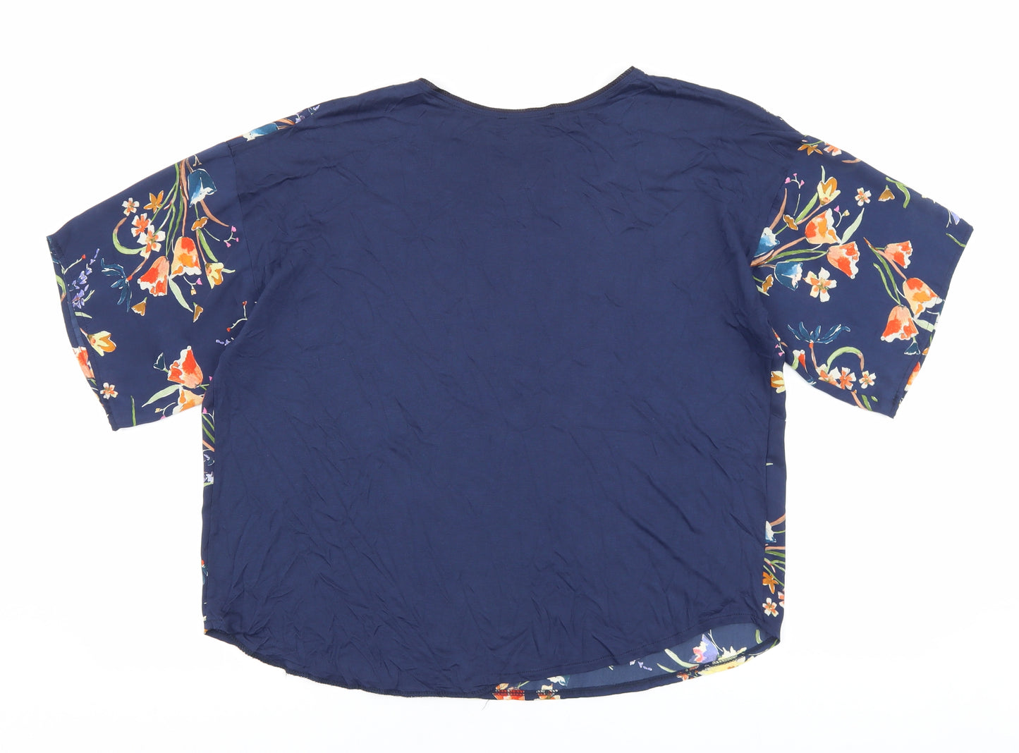Mango Womens Blue Polyester Basic Blouse Size S Round Neck