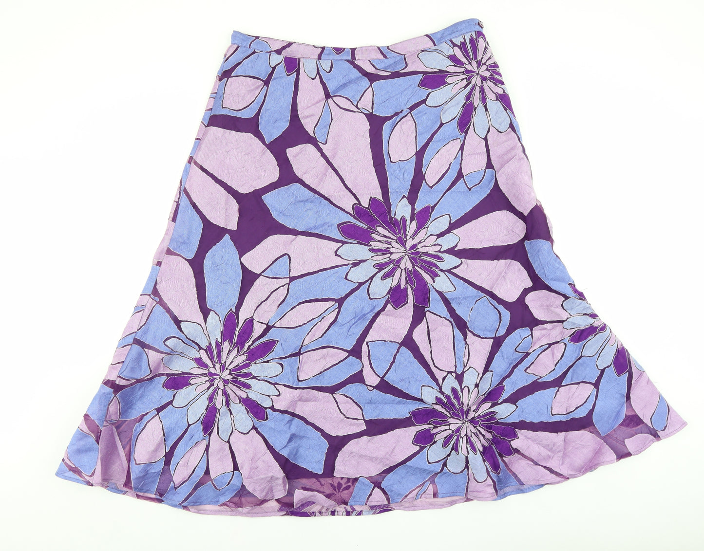 CC Womens Purple Floral Polyester Flare Skirt Size 16 Zip