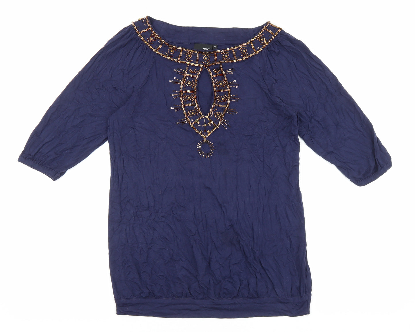 NEXT Womens Blue Viscose Basic Blouse Size 12 Boat Neck