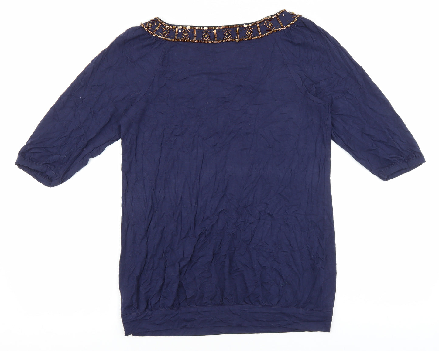 NEXT Womens Blue Viscose Basic Blouse Size 12 Boat Neck