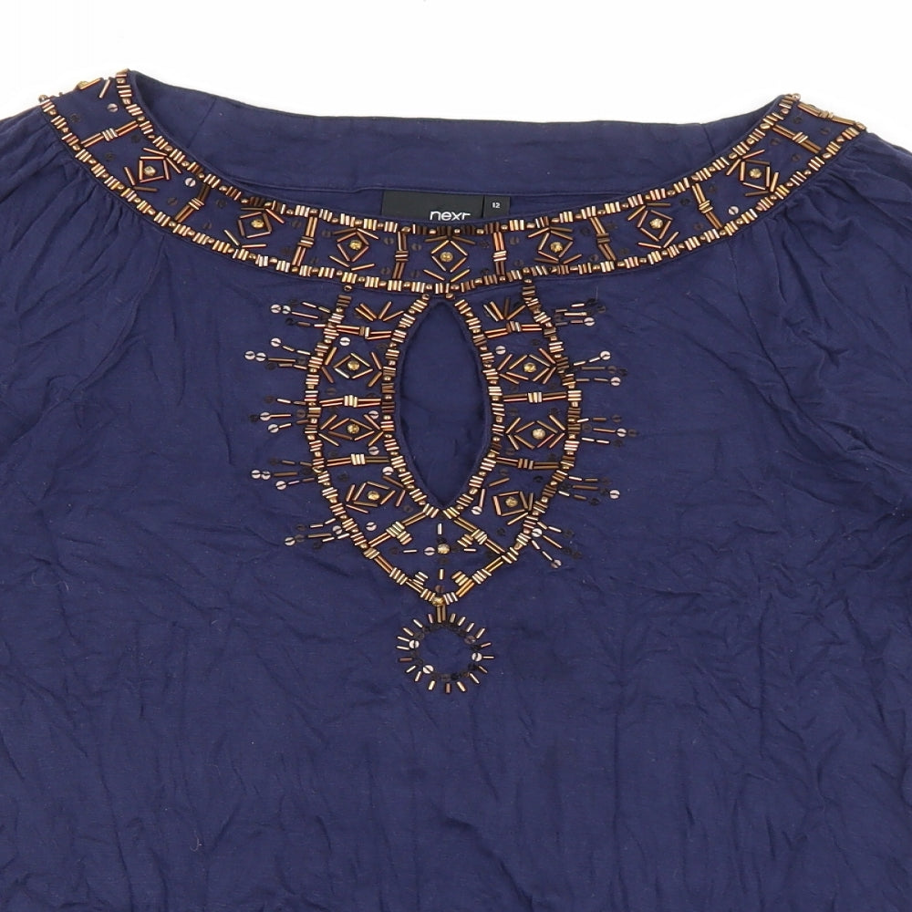 NEXT Womens Blue Viscose Basic Blouse Size 12 Boat Neck