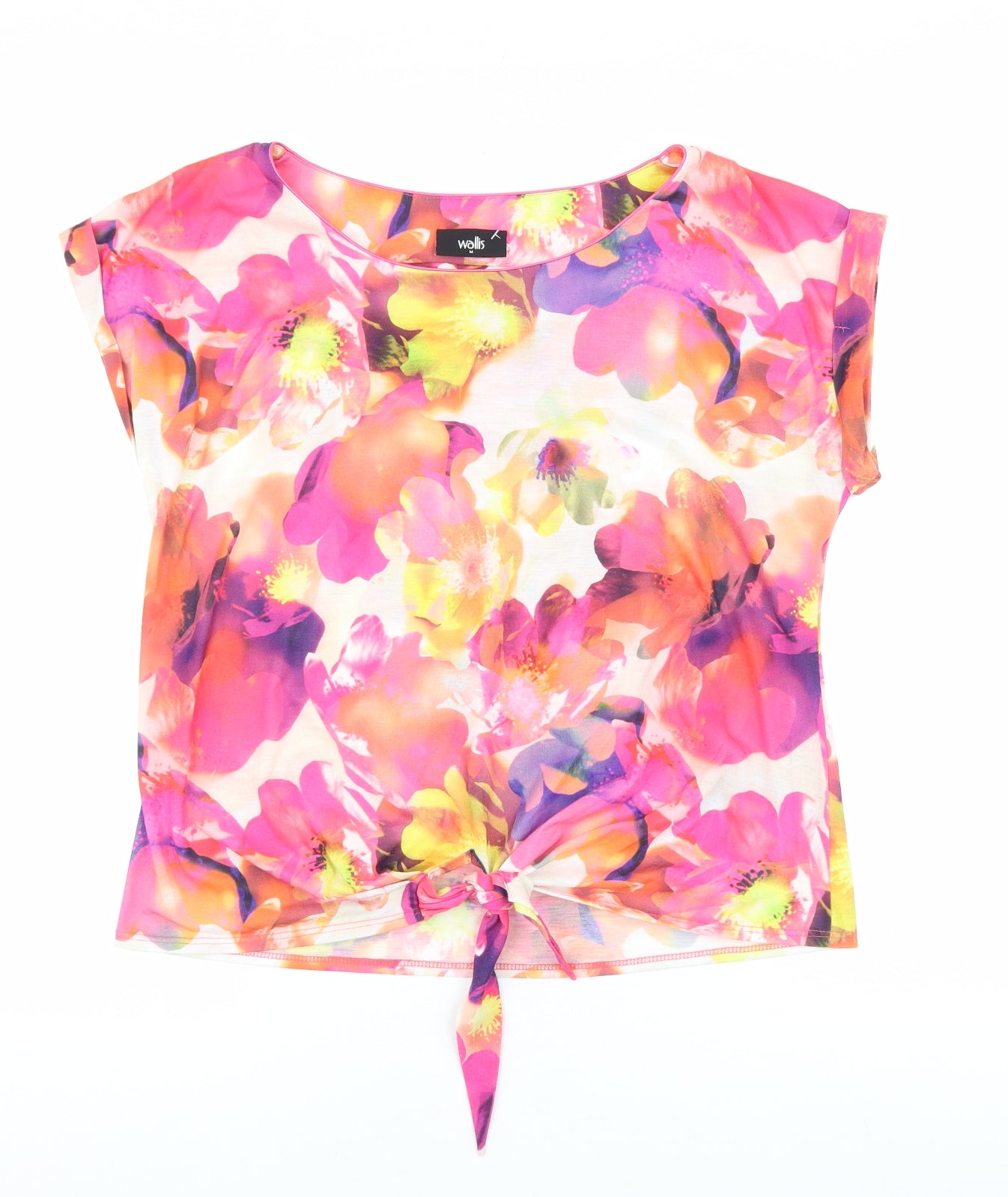 Wallis Womens Multicoloured Floral Polyester Basic Blouse Size M Round Neck - Knot Front