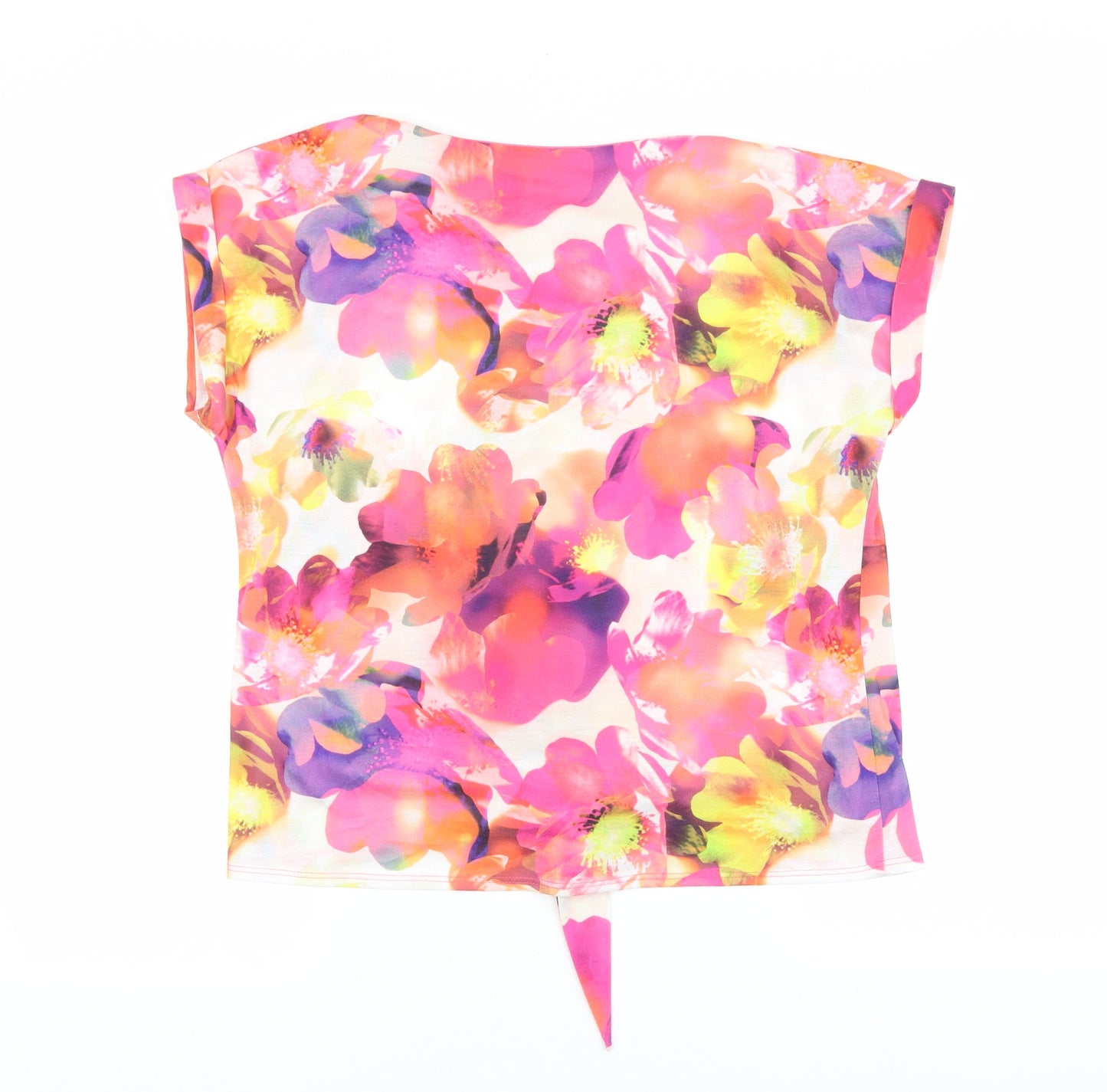 Wallis Womens Multicoloured Floral Polyester Basic Blouse Size M Round Neck - Knot Front