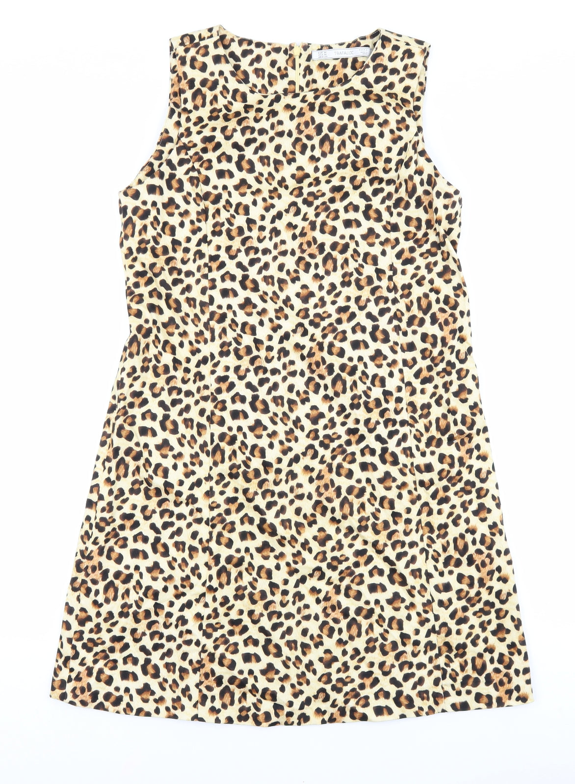 Zara Womens Brown Animal Print Cotton A-Line Size M Round Neck Zip - Leopard Pattern