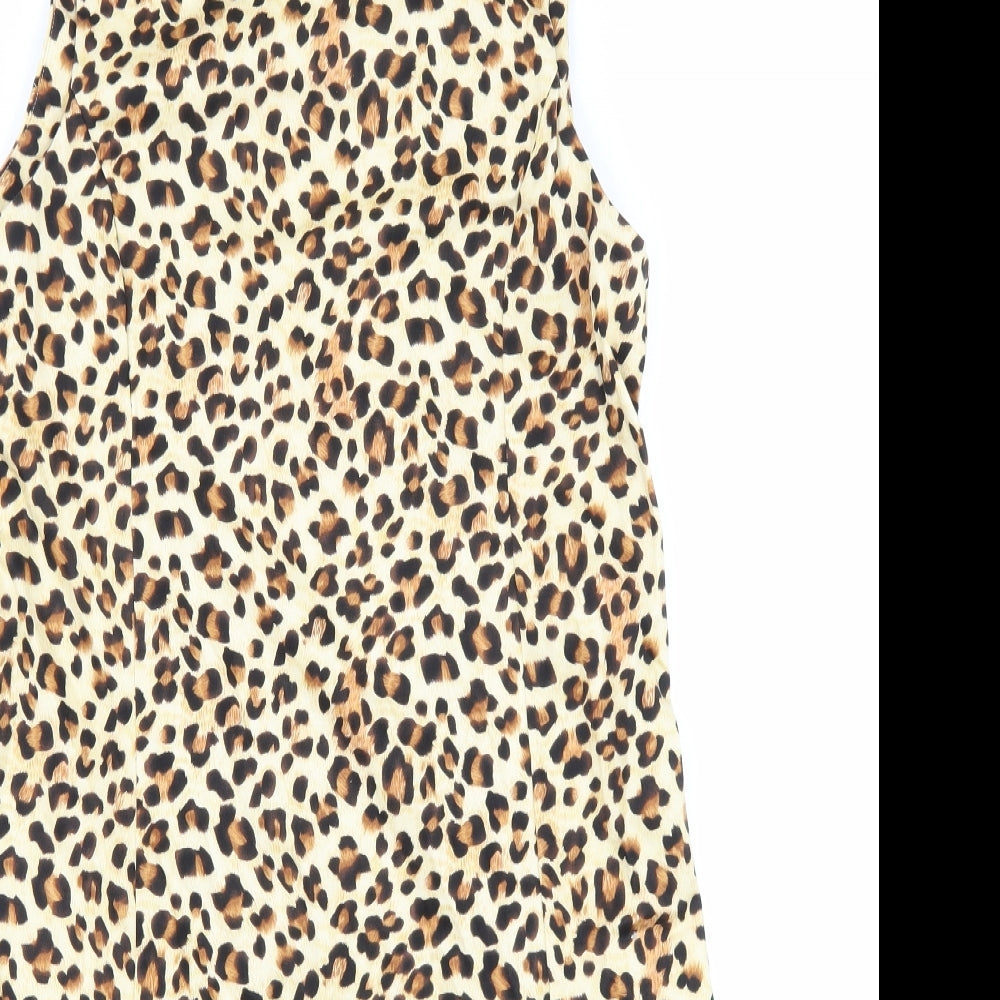 Zara Womens Brown Animal Print Cotton A-Line Size M Round Neck Zip - Leopard Pattern