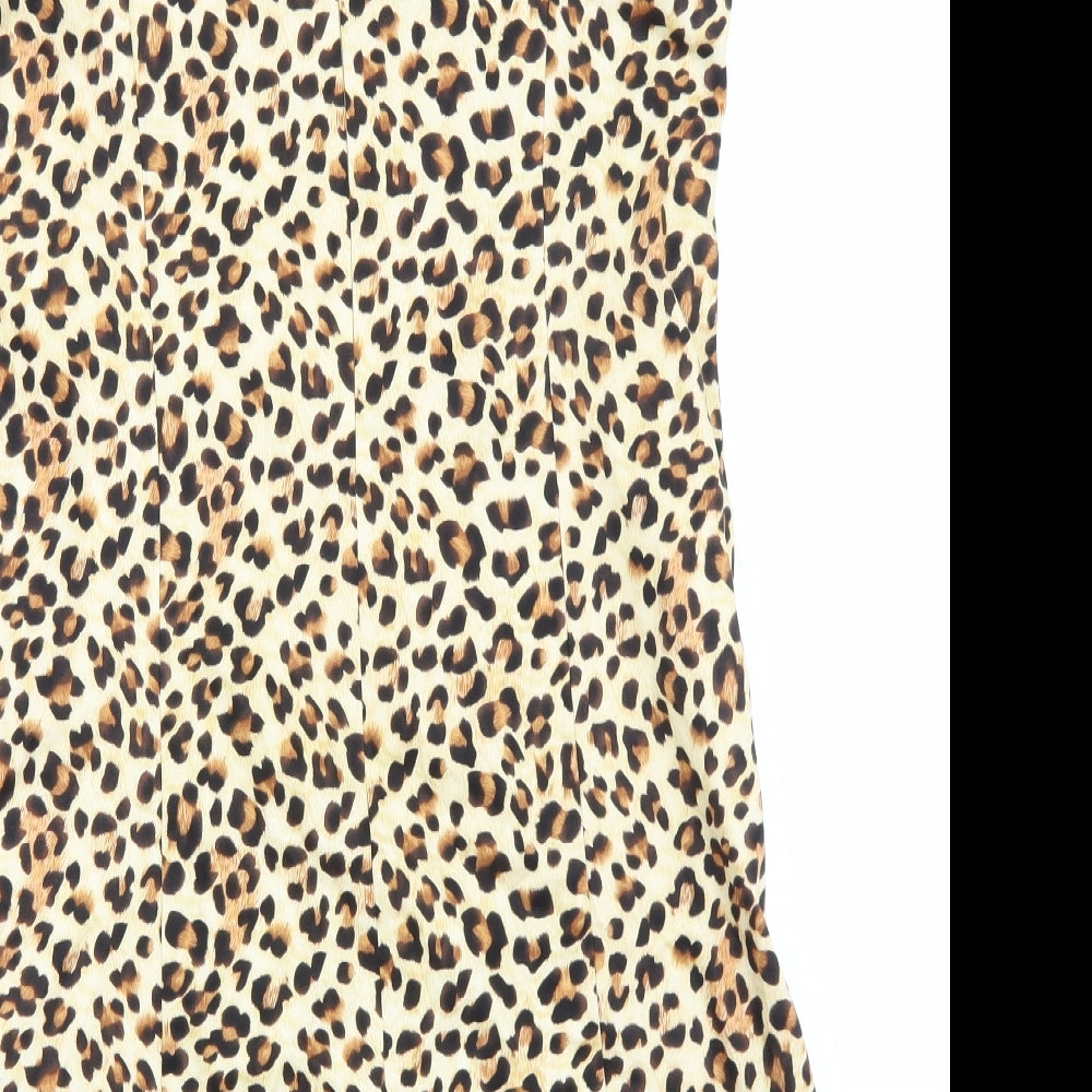 Zara Womens Brown Animal Print Cotton A-Line Size M Round Neck Zip - Leopard Pattern