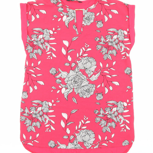 F&F Womens Pink Floral Viscose Basic Blouse Size 8 Round Neck