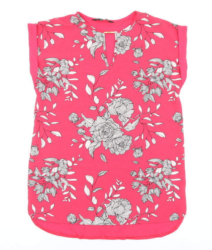 F&F Womens Pink Floral Viscose Basic Blouse Size 8 Round Neck