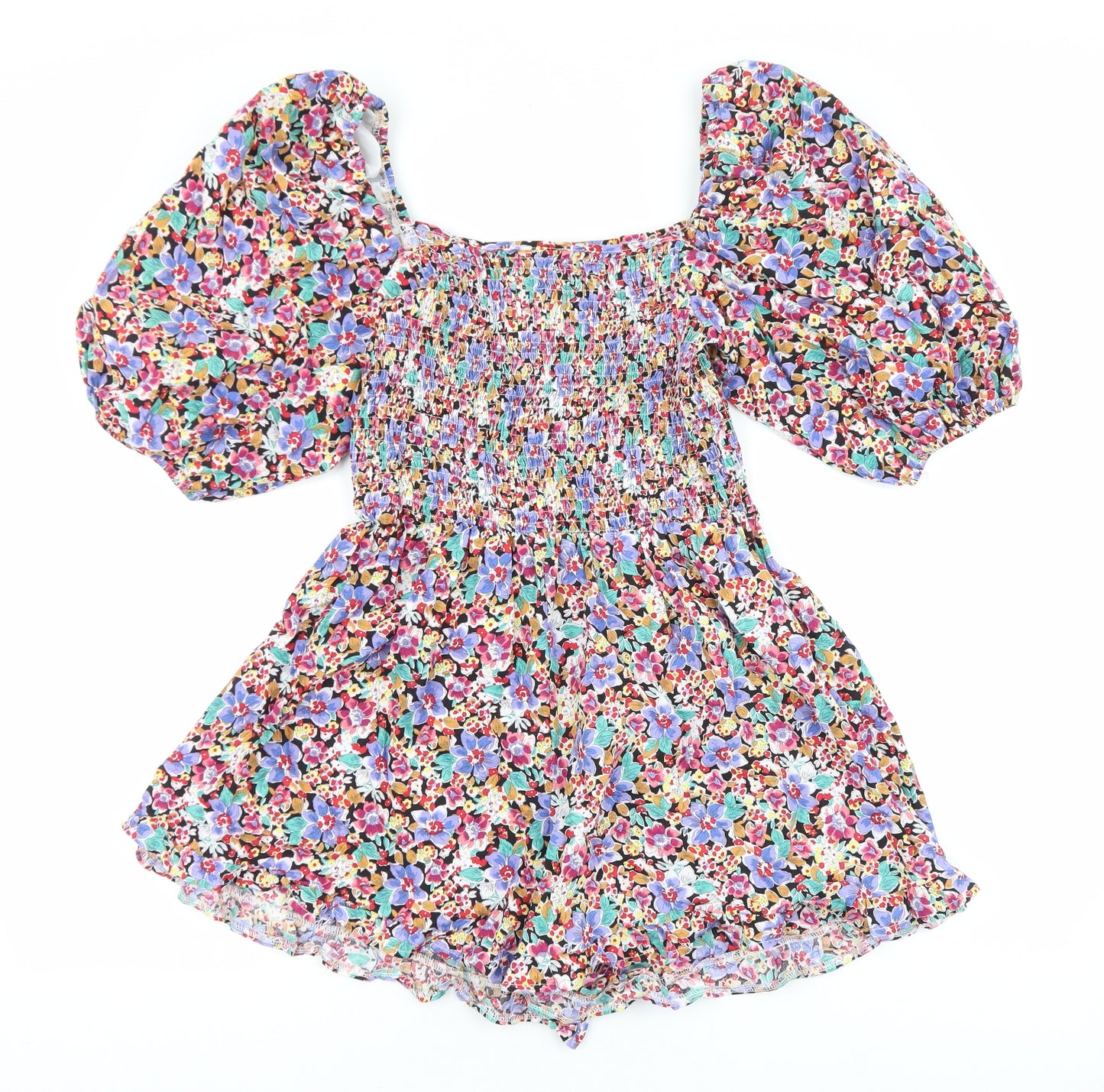 Missguided Womens Multicoloured Floral Viscose Playsuit One-Piece Size 12 Pullover