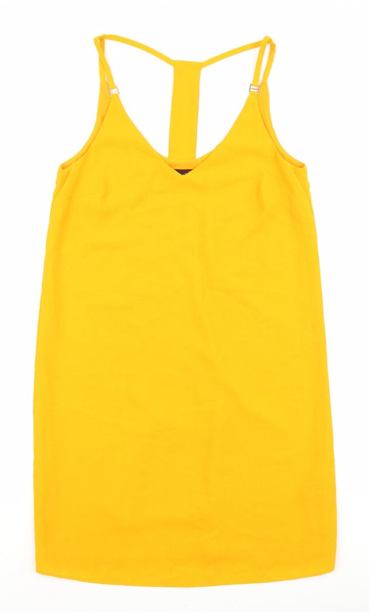 New Look Womens Orange Polyester Tank Dress Size 8 V-Neck Magnetic