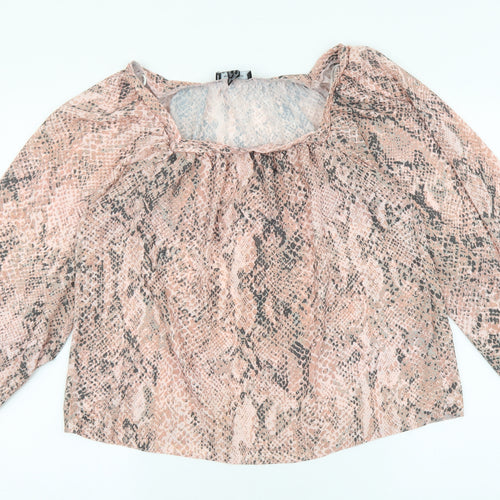 New Look Womens Orange Animal Print Polyester Basic Blouse Size 12 Square Neck - Snake Print