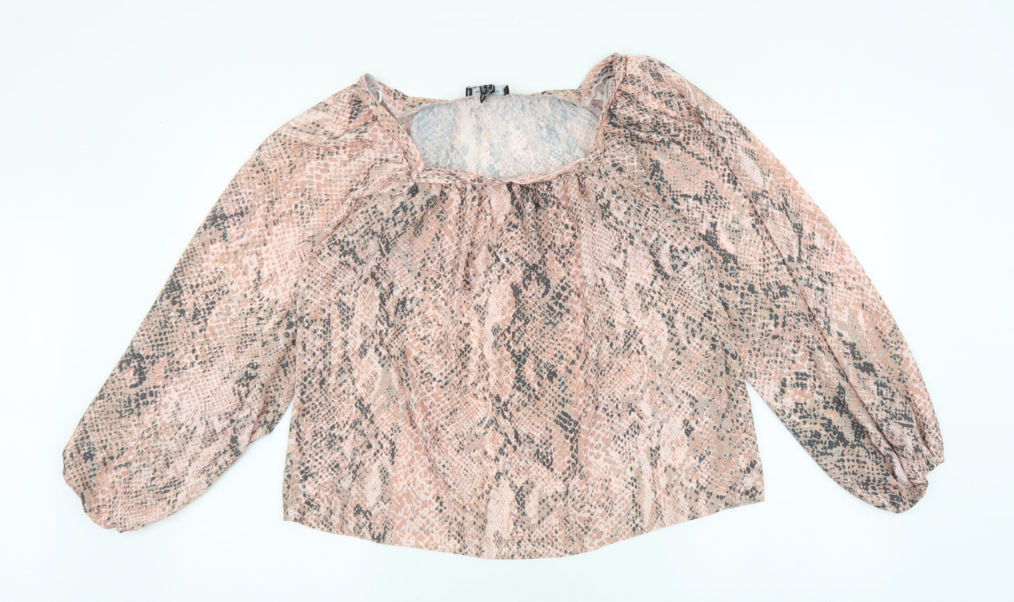 New Look Womens Orange Animal Print Polyester Basic Blouse Size 12 Square Neck - Snake Print