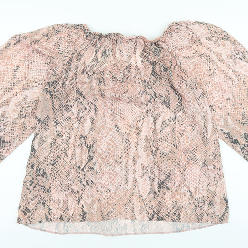 New Look Womens Orange Animal Print Polyester Basic Blouse Size 12 Square Neck - Snake Print