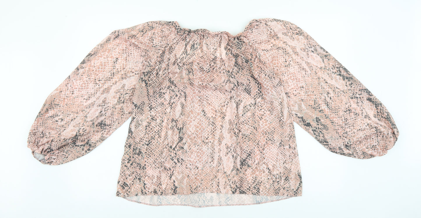 New Look Womens Orange Animal Print Polyester Basic Blouse Size 12 Square Neck - Snake Print