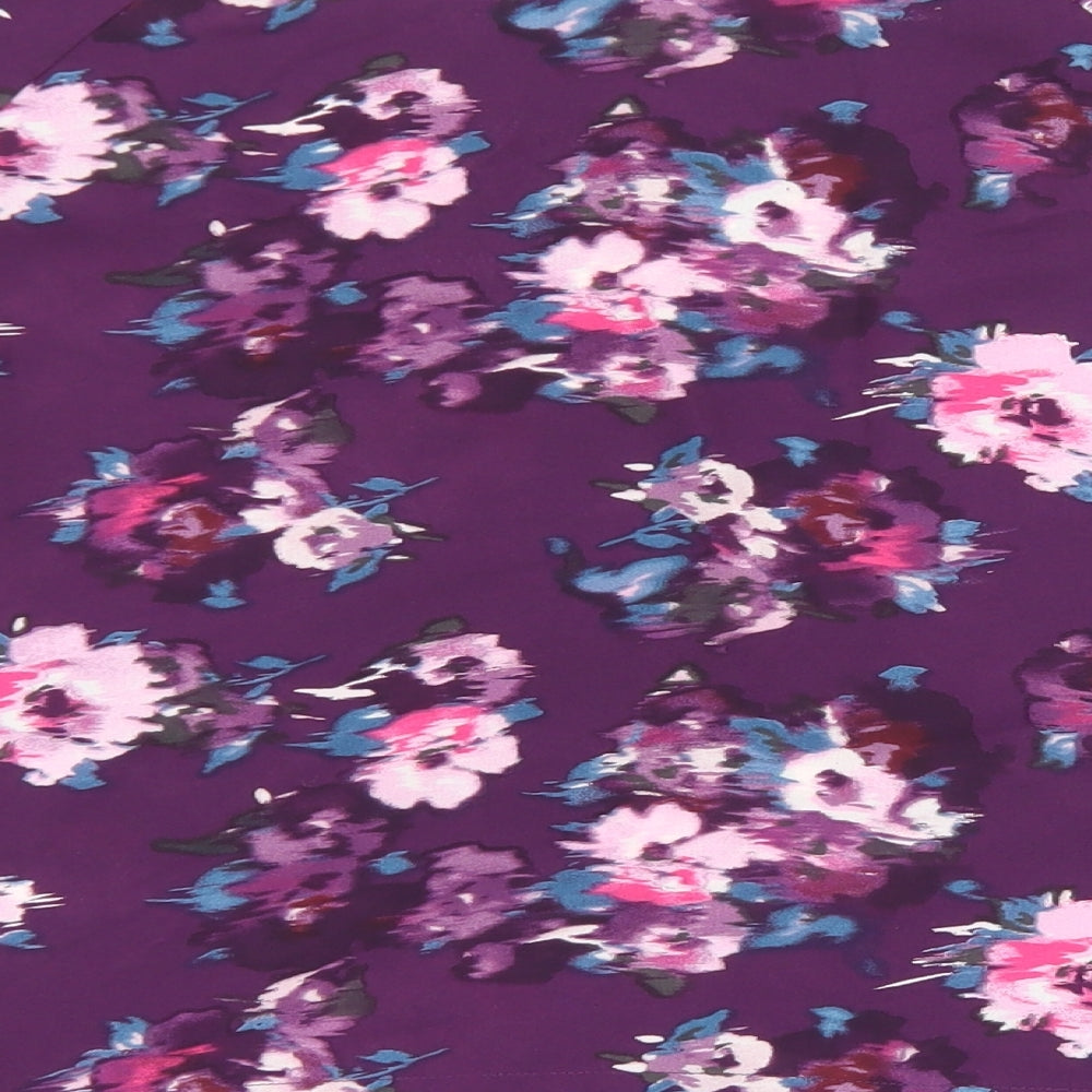 New Look Womens Purple Floral Polyester Basic Blouse Size 10 Round Neck